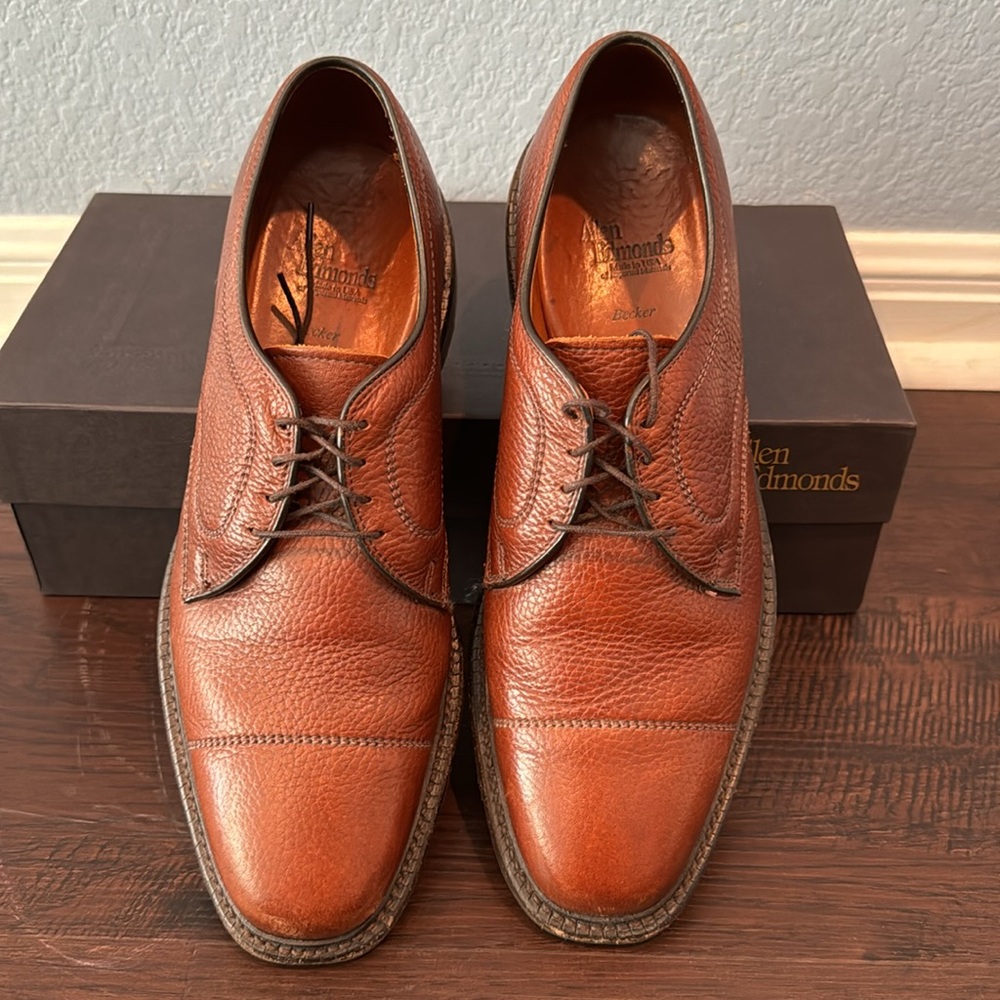 Allen Edmonds Becker Cap Toe Oxford Men's Size 9B Brown Pebbled Leather Lace Up